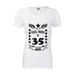 Tricou dama personalizat fruit of the loom, alb, viata incepe la 35 ani l