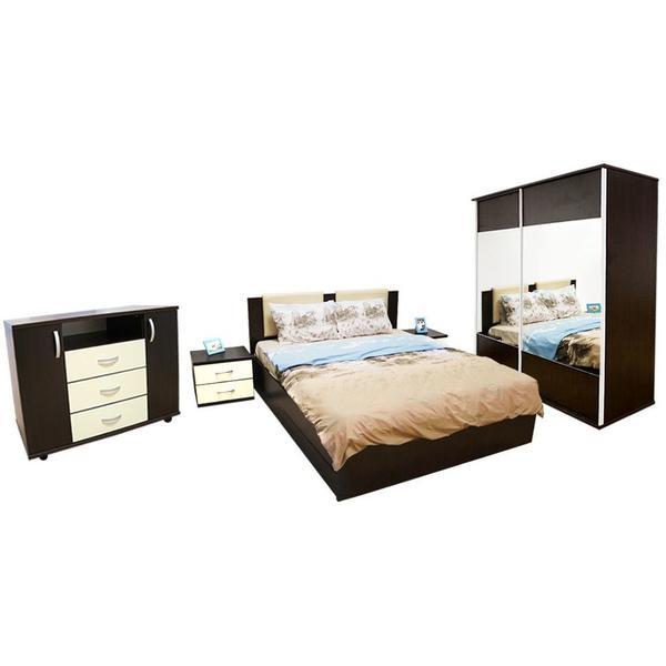 Set Dormitor Laguna cu pat 160x200 cu somiera rabatabila, Wenge/Vanilie