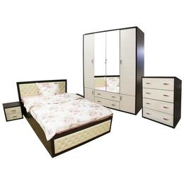 Set dormitor torino cu pat cu somiera metalica rabatabila pentru saltea 140x200 cm, wenge / brad