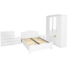 Set dormitor sara cu pat 160x200 cm, alb / mdf alb