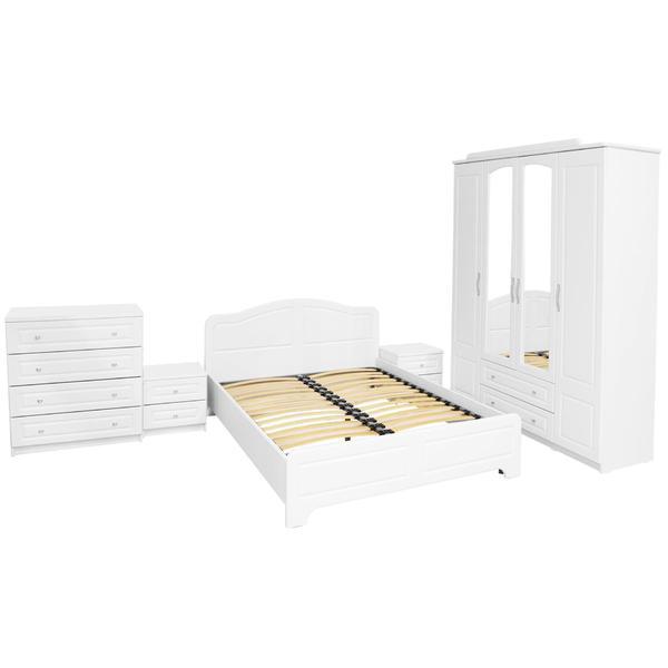 Set Dormitor Sara cu pat 140x200 cm, Alb / MDF Alb