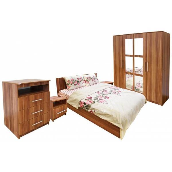 Dormitor Napoli cu pat 140x200 cm, Prun