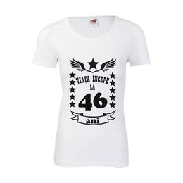 Tricou dama personalizat fruit of the loom, alb, viata incepe la 46 ani 2xl