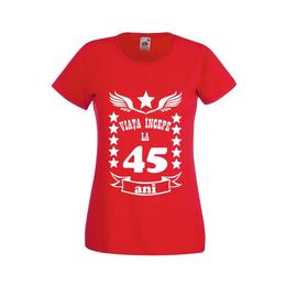Tricou dama personalizat fruit of the loom, rosu, viata incepe la 45 ani m