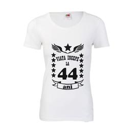 Tricou dama personalizat fruit of the loom, alb, viata incepe la 44 ani m