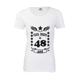 Tricou dama personalizat fruit of the loom, alb, viata incepe la 48 ani l