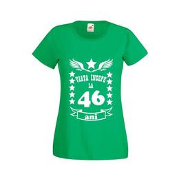 Tricou dama personalizat fruit of the loom, verde, viata incepe la 46 ani xl