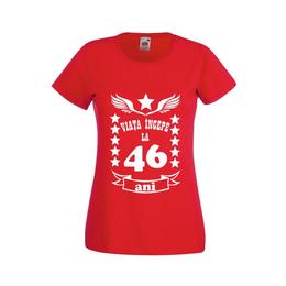 Tricou dama personalizat fruit of the loom, rosu, viata incepe la 46 ani s