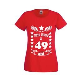 Tricou dama personalizat fruit of the loom, rosu, viata incepe la 49 ani m