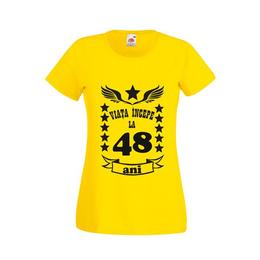 Tricou dama personalizat fruit of the loom, galben, viata incepe la 48 ani xl
