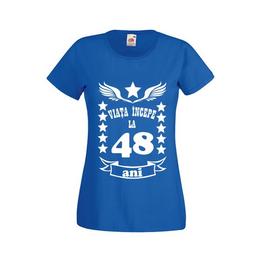 Tricou dama personalizat fruit of the loom, albastru, viata incepe la 48 ani m