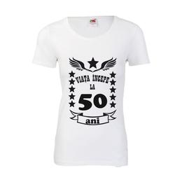 Tricou dama personalizat fruit of the loom, alb, viata incepe la 50 ani l
