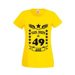 Tricou dama personalizat fruit of the loom, galben, viata incepe la 49 ani m