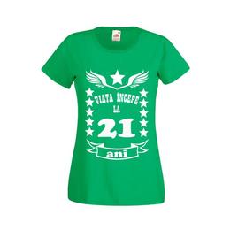 Tricou dama personalizat fruit of the loom, verde, viata incepe la 21 ani m