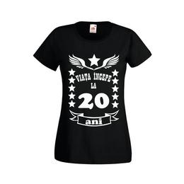 Tricou dama personalizat fruit of the loom, negru, viata incepe la 20 ani 2xl