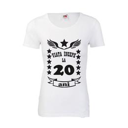 Tricou dama personalizat fruit of the loom, alb, viata incepe la 20 ani 2xl