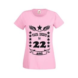 Tricou dama personalizat fruit of the loom, roz, viata incepe la 22 ani m