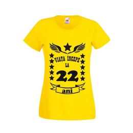 Tricou dama personalizat fruit of the loom, galben, viata incepe la 22 ani 2xl