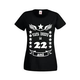 Tricou dama personalizat fruit of the loom, negru, viata incepe la 22 ani 2xl