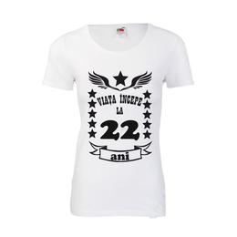 Tricou dama personalizat fruit of the loom, alb, viata incepe la 22 ani m
