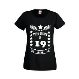 Tricou dama personalizat fruit of the loom, negru, viata incepe la 19 ani 2xl