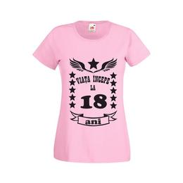 Tricou dama personalizat fruit of the loom, roz, viata incepe la 18 ani l