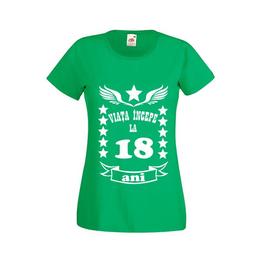 Tricou dama personalizat fruit of the loom, verde, viata incepe la 18 ani 2xl