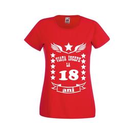 Tricou dama personalizat fruit of the loom, rosu, viata incepe la 18 ani m