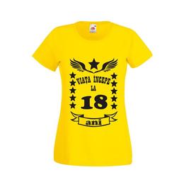 Tricou dama personalizat fruit of the loom, galben, viata incepe la 18 ani xl