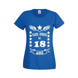 Tricou dama personalizat fruit of the loom, albastru, viata incepe la 18 ani m