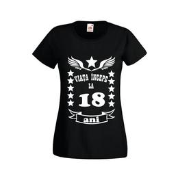 Tricou dama personalizat fruit of the loom, negru, viata incepe la 18 ani s