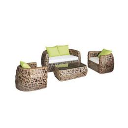 Set mobilier terasa, gradina kalina teresina din ratan 4 piese masa, canapea, 2 fotolii. culoare gri perne scaun mov.