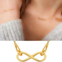 Colier argint 925 placat cu aur galben cu lant si charm pandantiv simbol infinit aurit, infinity celebrities collection + cutie cadou personalizat gratuit, glassideas