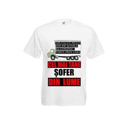 Tricou barbatesc personalizat fruit of the loom, alb, cel mai tare sofer din tara l