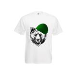 Tricou barbatesc personalizat Fruit of the loom, alb, Urs cu fes verde XL