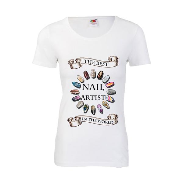 Tricou dama personalizat Fruit of the loom, alb, The best nails artist L