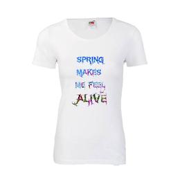 Tricou dama personalizat fruit of the loom, alb, spring makes me feel alive, xl