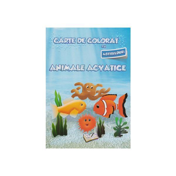 Carte de colorat cu abtibilduri - animale acvatice