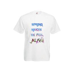 Tricou barbatesc personalizat fruit of the loom, alb, spring makes me feel alive, xl