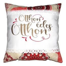 Perna brodata, otthon édes otthon, design 1, alb-mandala, 40x40 cm, happy gifts