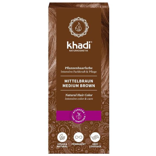 Vopsea Naturala Henna Saten Mediu - Khadi Medium Brown Natural Hair Color, 100 g