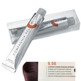 Vopsea crema permanenta compagnia del colore, nuanta castano chiaro mogano intenso 5.55, 100 ml