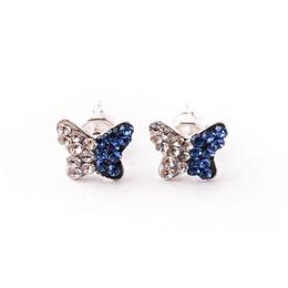 Cercei argint 925, fluture, cristale swarovski, alb/albastru, ceralun, 8mm - stoianov steluta