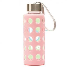 Sticla reutilizabila din borosilicat cu husa de silicon, roz, irisana 300 ml