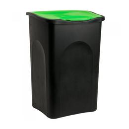 Cos gunoi cu capac, Plastic, Negru / verde, 50 litri