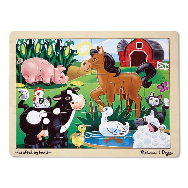 Puzzle din lemn cu 12 piese ferma 3 ani+ melissa and doug