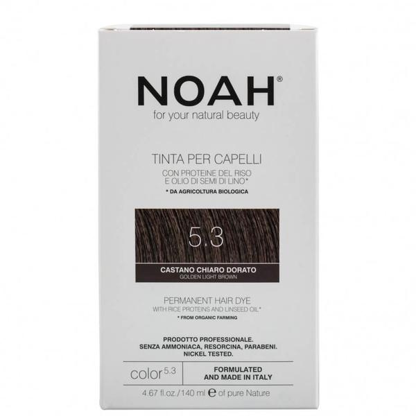 Vopsea de Par Permanenta fara Amoniac cu Proteine din Orez si Ulei de In - Noah, nuanta 5.3 Saten Auriu Deschis, 140 ml