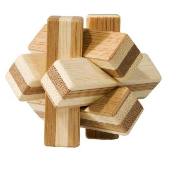 Joc logic iq din lemn bambus knot, cutie metal