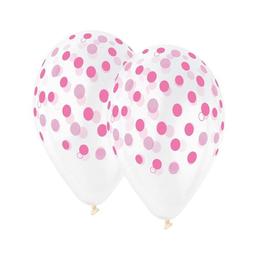 Set 5 baloane latex 30 cm - transparente cu buline roz - tomvalk