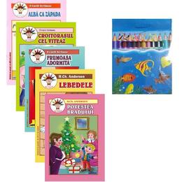 Pachet 2: 5 carti de colorat + 12 creioane colorate, editura Andreas
